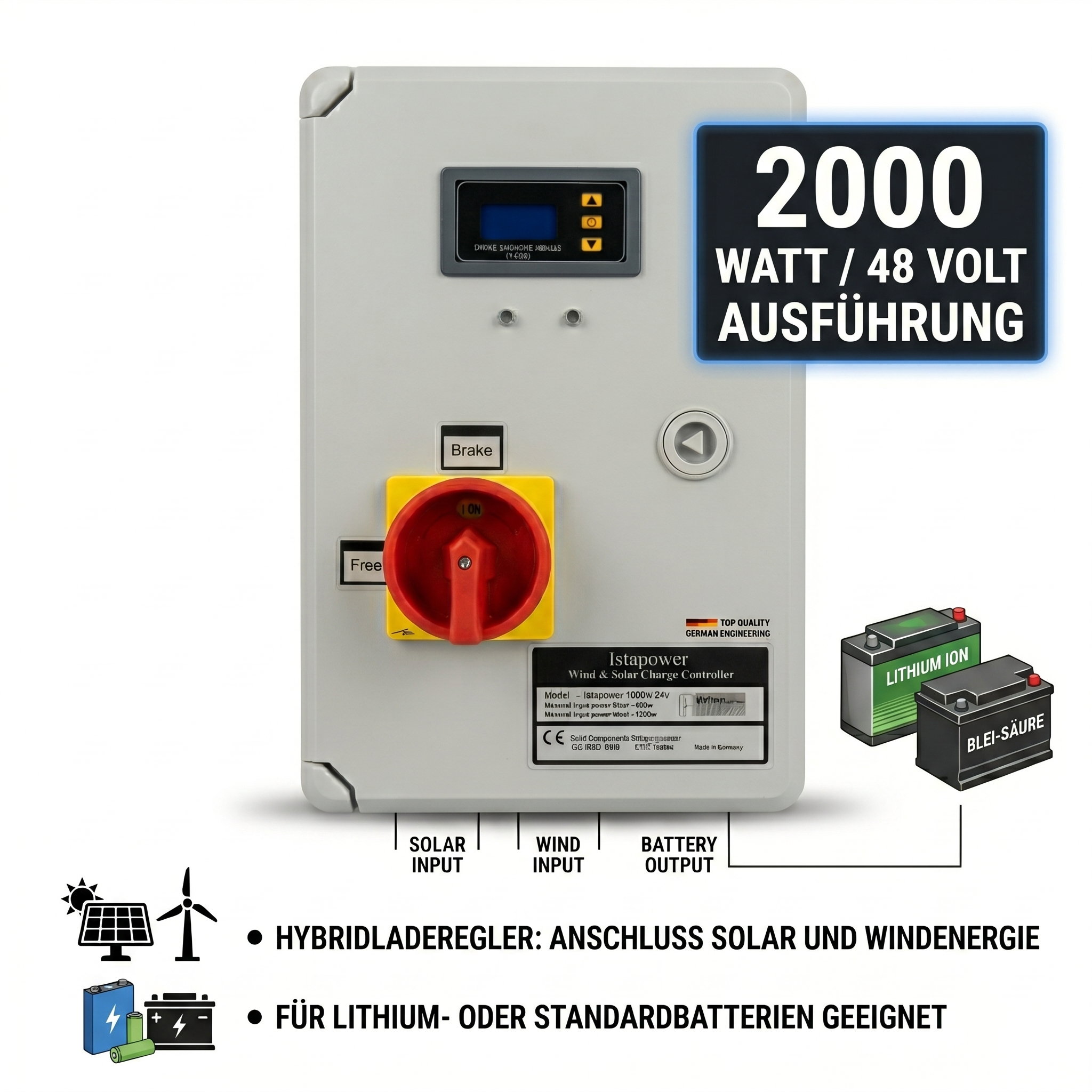 1500W - 2000W 24V or 48V hybrid charge controller ISTABREEZE