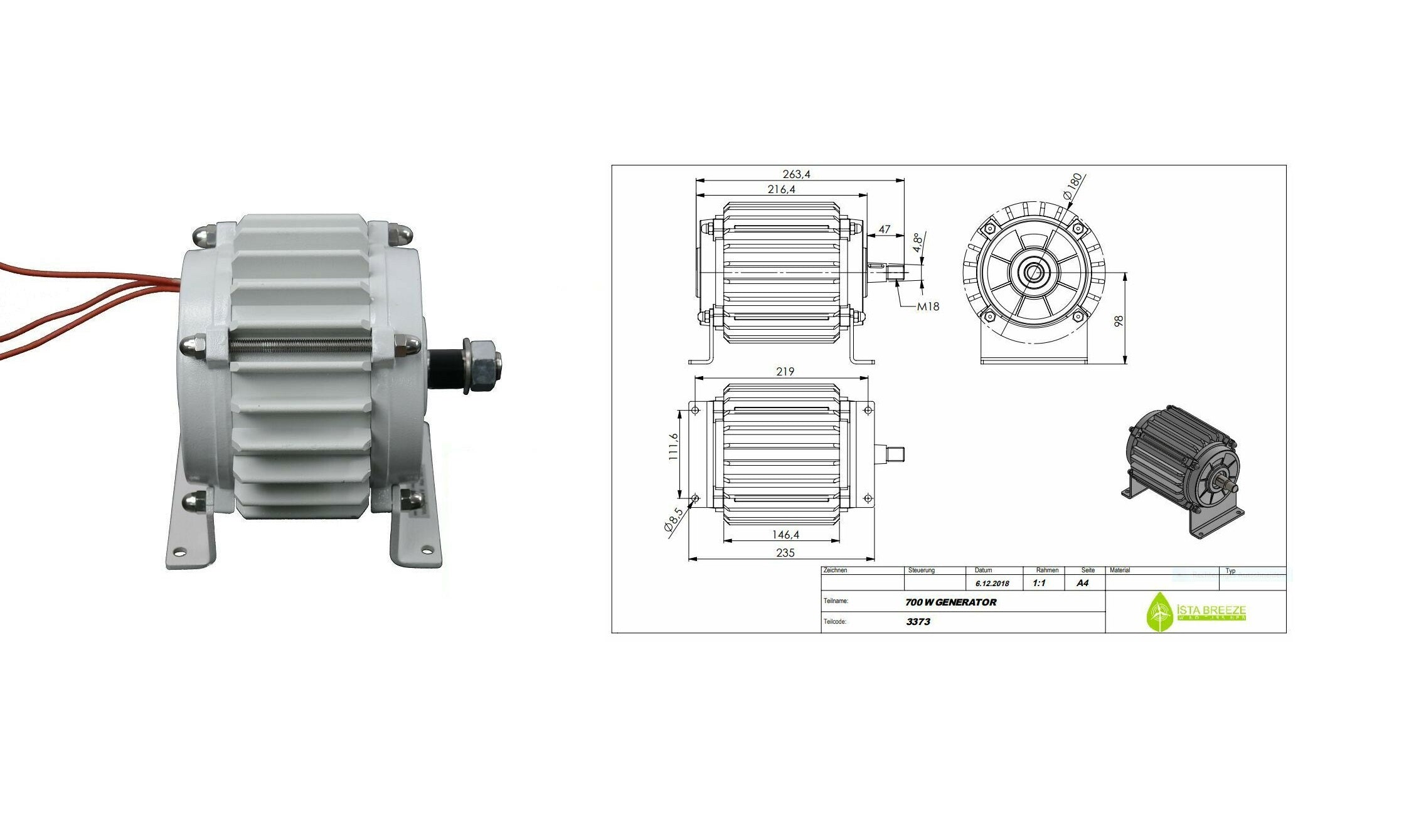 Permanentmagnet Generator 12 - 24  oder 48 Volt Ausführung