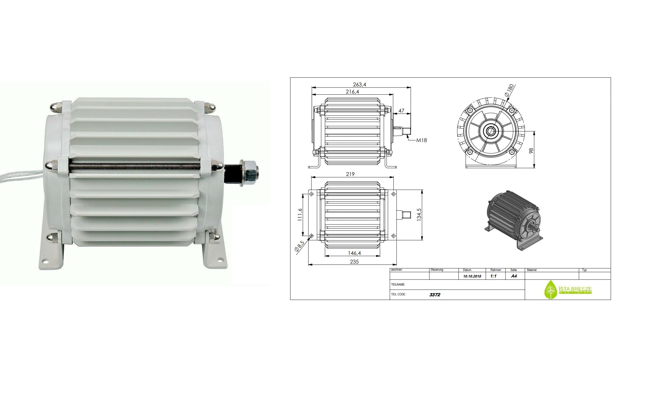 Permanentmagnet Generator 12 - 24  oder 48 Volt Ausführung