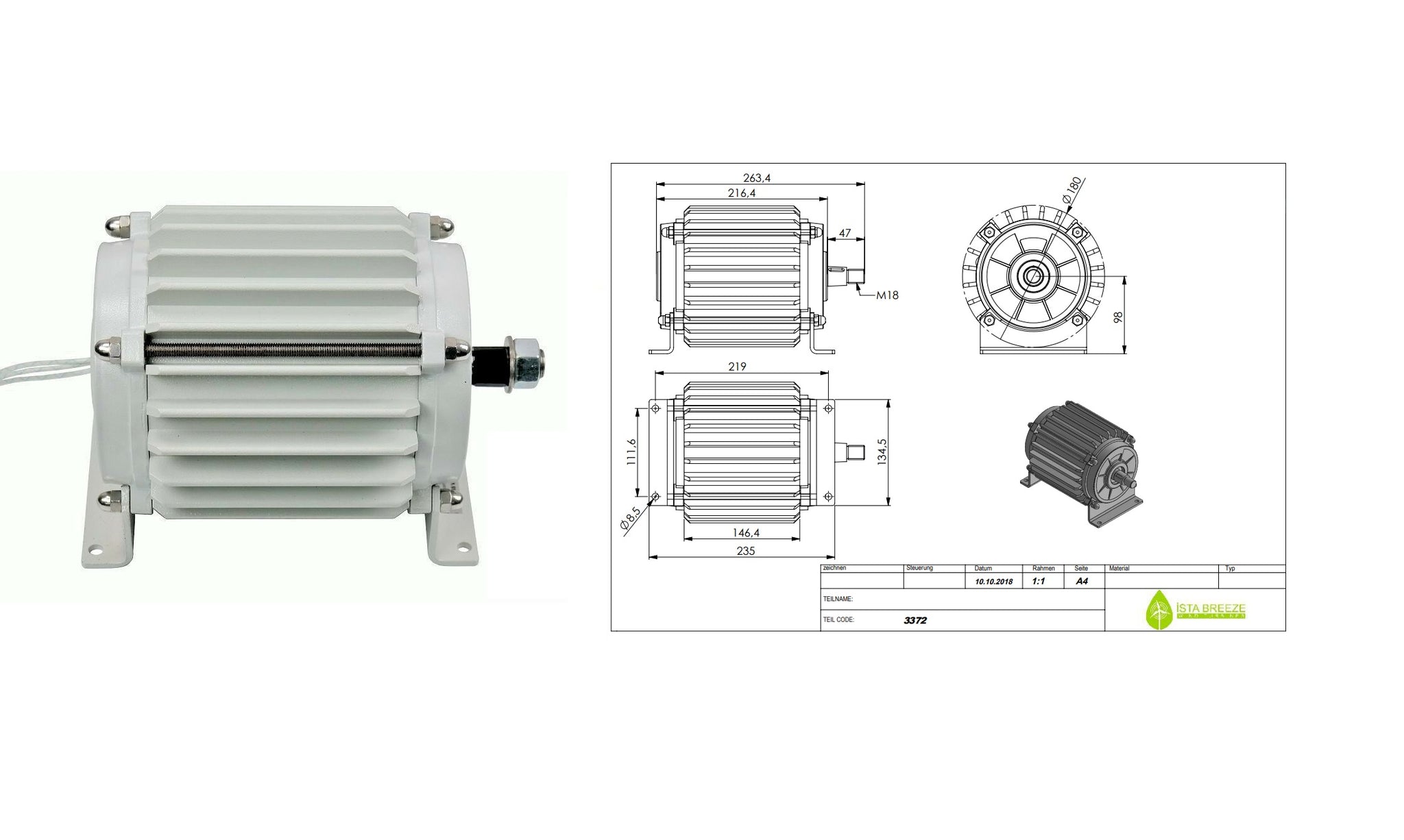 Generador eólico IstaBreeze® I-1500 vatios, turbina eólica pequeña de 24 V  o 48 voltios
