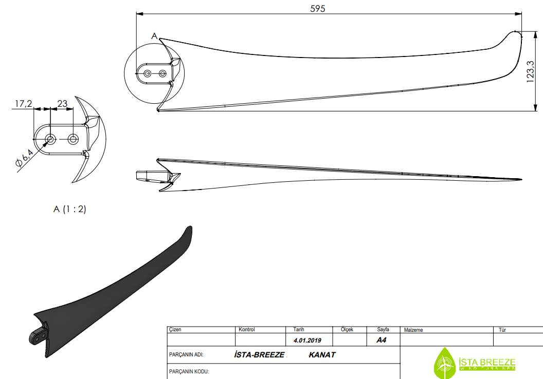 60 cm High Performance Rotorblätter mit Lets für Micro-Windgeneratoren